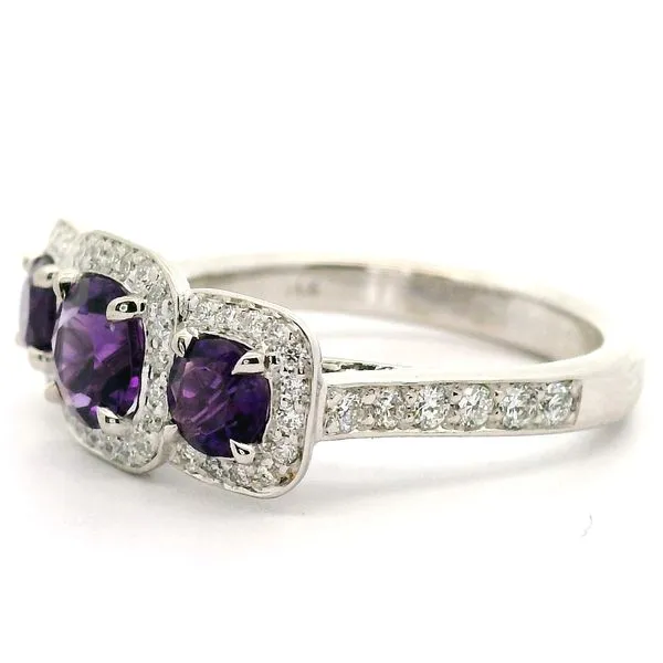 14K White Gold Three Stone Amethyst and Diamond Ring Image 3 Jaymark Jewelers Cold Spring, NY