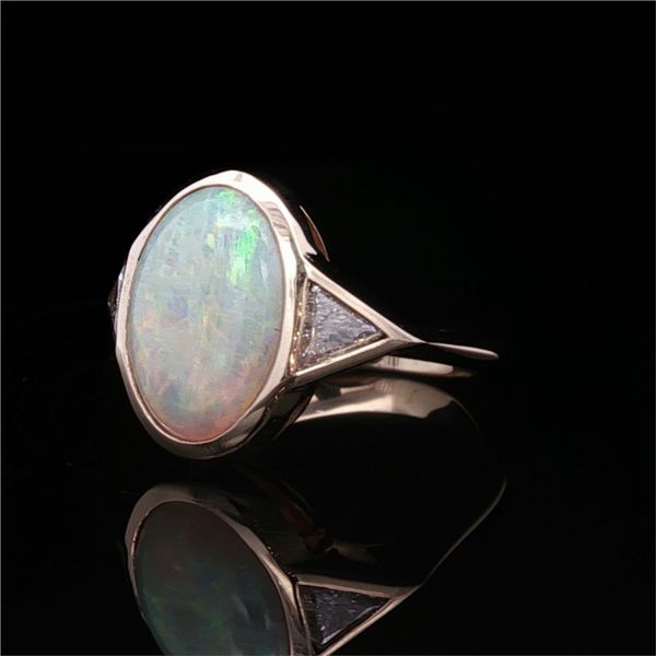 14K yellow Gold Opal and Diamond Bezel Ring Image 2 Jaymark Jewelers Cold Spring, NY