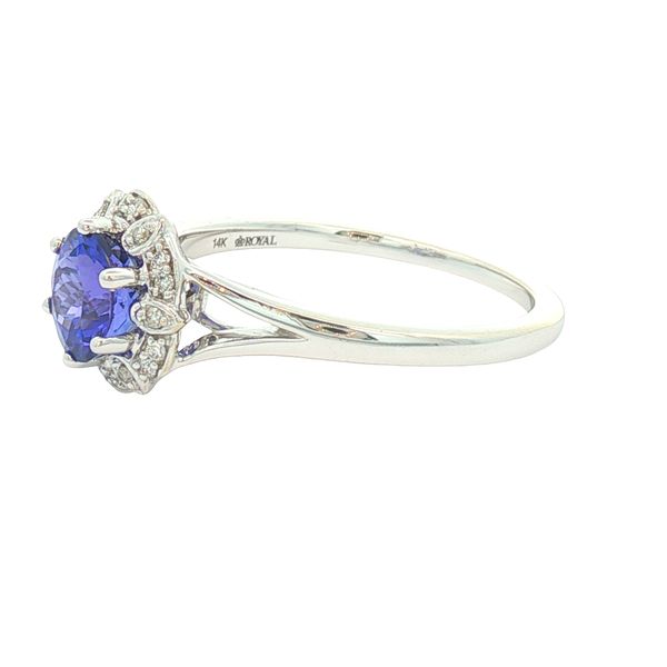 14K White Gold Tanzanite and Diamond Halo Ring Image 2 Jaymark Jewelers Cold Spring, NY