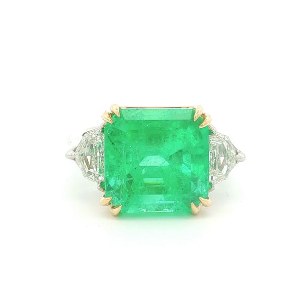 18K Yellow Gold and Platinum Emerald and Diamond Ring Jaymark Jewelers Cold Spring, NY