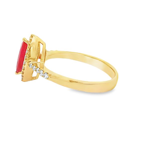 14K Yellow Gold Ruby and Diamond Halo Ring Image 2 Jaymark Jewelers Cold Spring, NY
