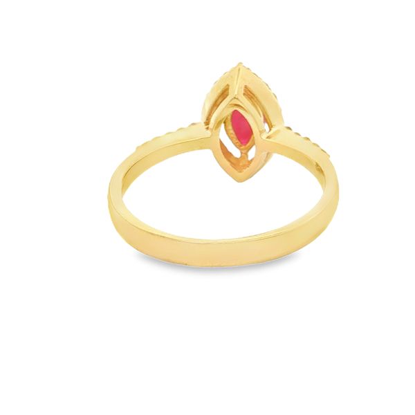 14K Yellow Gold Ruby and Diamond Halo Ring Image 3 Jaymark Jewelers Cold Spring, NY