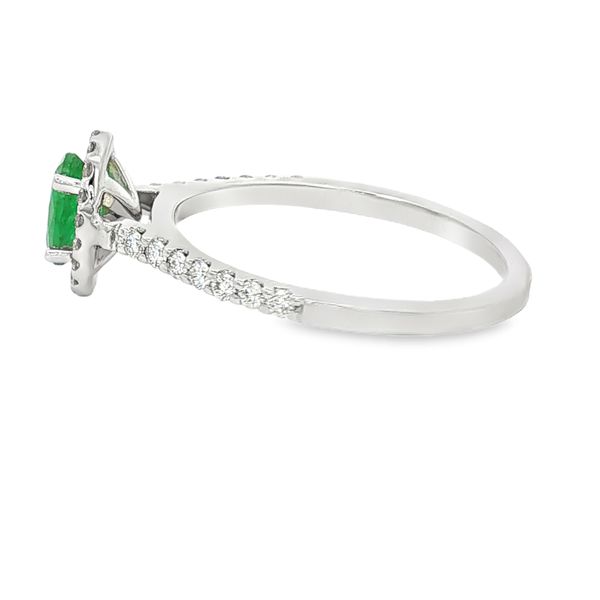 14K White Gold Emerald and Diamond Halo RIng Image 2 Jaymark Jewelers Cold Spring, NY