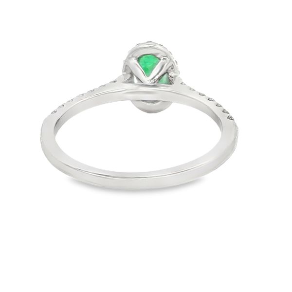14K White Gold Emerald and Diamond Halo RIng Image 3 Jaymark Jewelers Cold Spring, NY