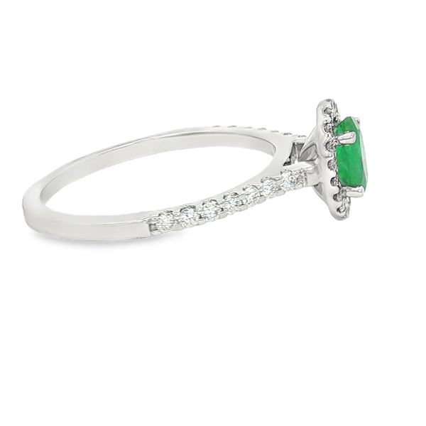 14K White Gold Emerald and Diamond Halo RIng Image 4 Jaymark Jewelers Cold Spring, NY