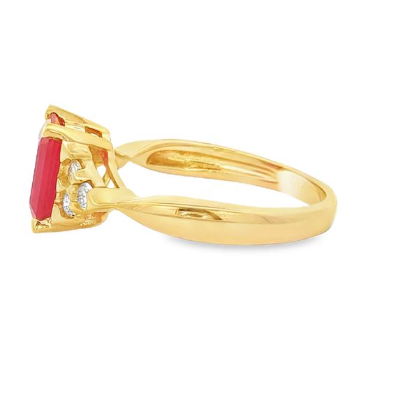 14K Yellow Gold Emerald Cut Ruby and Diamond Ring Image 2 Jaymark Jewelers Cold Spring, NY