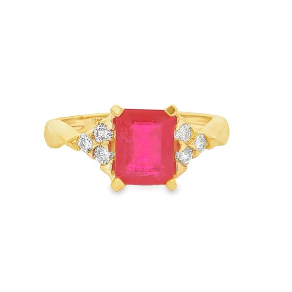 14K Yellow Gold Emerald Cut Ruby and Diamond Ring Jaymark Jewelers Cold Spring, NY
