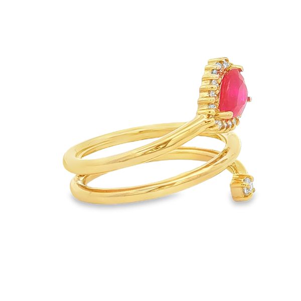 14K Yellow Gold Ruby and Diamond Halo Ring Image 3 Jaymark Jewelers Cold Spring, NY