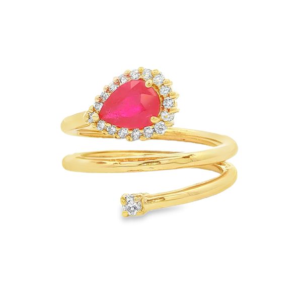 14K Yellow Gold Ruby and Diamond Halo Ring Jaymark Jewelers Cold Spring, NY