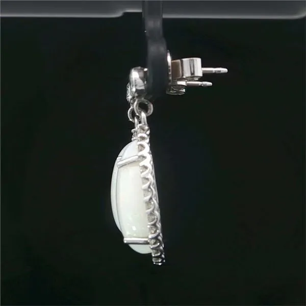 14K White Gold Pear Shape Opal and Diamond Halo Dangle Earrings Image 4 Jaymark Jewelers Cold Spring, NY