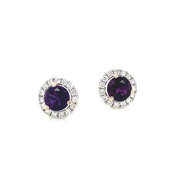 14K White Gold Amethyst and Diamond Halo Earrings Jaymark Jewelers Cold Spring, NY