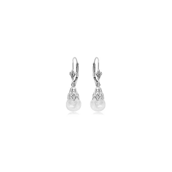 14K White Gold Fleur de Lis Floating Opal Earrings Jaymark Jewelers Cold Spring, NY