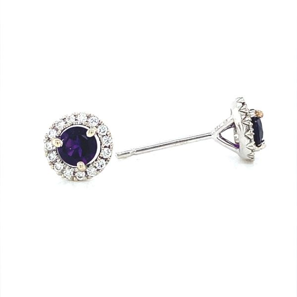 14K White Gold Amethyst and Diamond Halo Stud Earrings Image 3 Jaymark Jewelers Cold Spring, NY