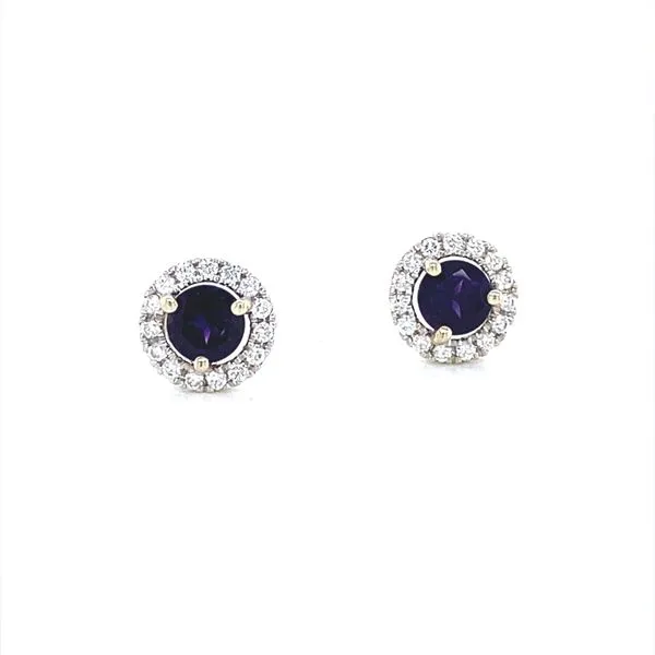 14K White Gold Amethyst and Diamond Halo Stud Earrings Jaymark Jewelers Cold Spring, NY