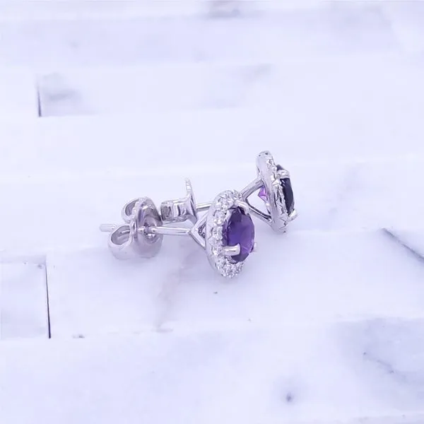 14k White Gold Amethyst & Diamond Halo Earrings Image 5 Jaymark Jewelers Cold Spring, NY