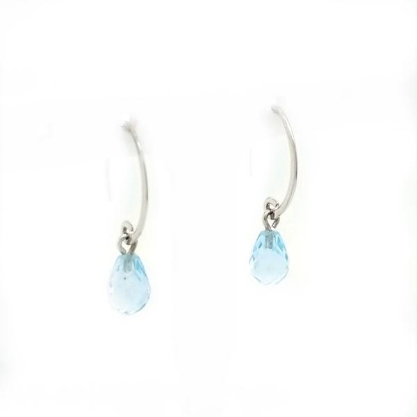 14kw Mini Simple Sweep Blue Topaz Earrings Image 2 Jaymark Jewelers Cold Spring, NY