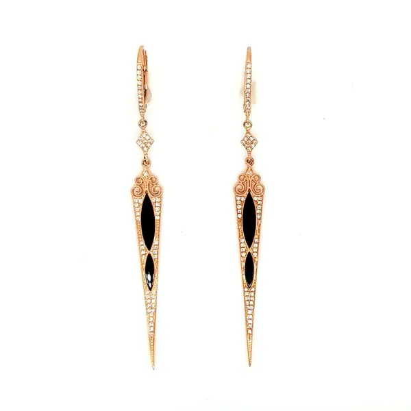 14K Rose Gold Onyx and Diamond Dangle Earrings Jaymark Jewelers Cold Spring, NY