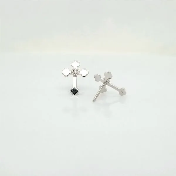 14K White Gold Diamond Cross Earrings Jaymark Jewelers Cold Spring, NY
