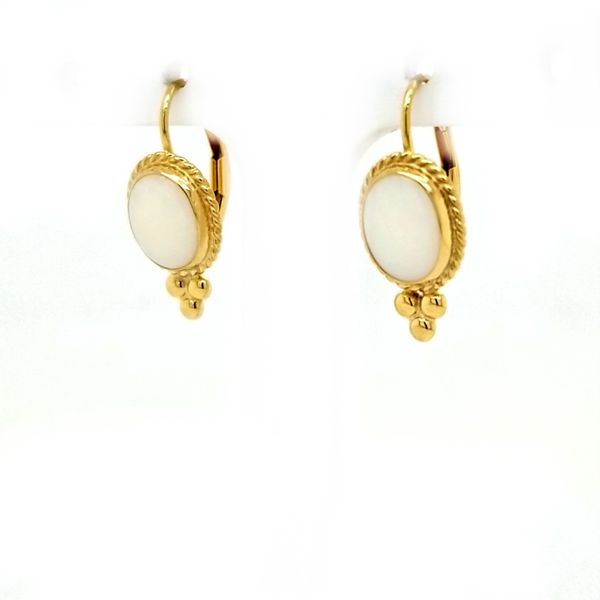 14K Yellow Gold Oval Opal Bezel Twist Earrings Image 2 Jaymark Jewelers Cold Spring, NY