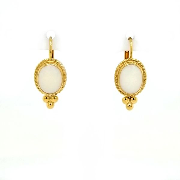 14K Yellow Gold Oval Opal Bezel Twist Earrings Jaymark Jewelers Cold Spring, NY