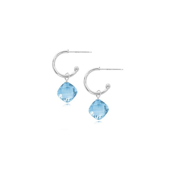 14K White Gold Blue Topaz Hoop Earrings Jaymark Jewelers Cold Spring, NY