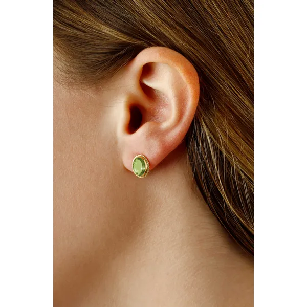 14K Yellow Gold Oval Peridot Bezel Twist Earrings Image 2 Jaymark Jewelers Cold Spring, NY