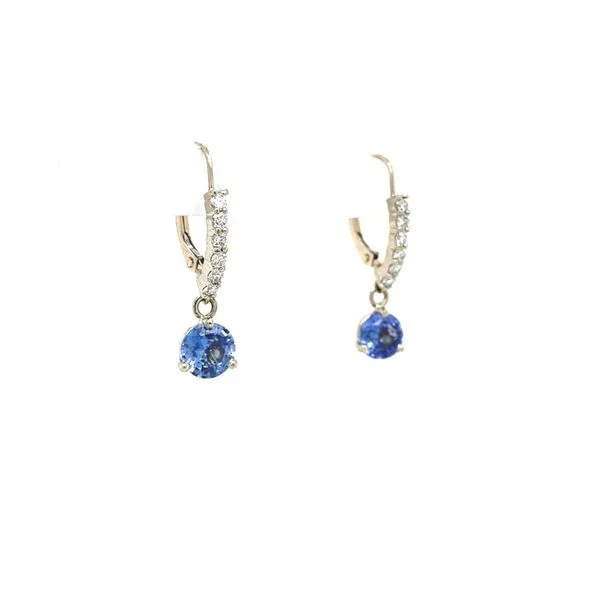 14K White Gold Soft Cornflower Blue Sapphire and Diamond Earrings Image 2 Jaymark Jewelers Cold Spring, NY