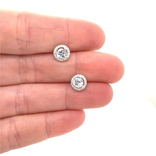 14K White Gold Aquamarine and Diamond Earrings Image 2 Jaymark Jewelers Cold Spring, NY