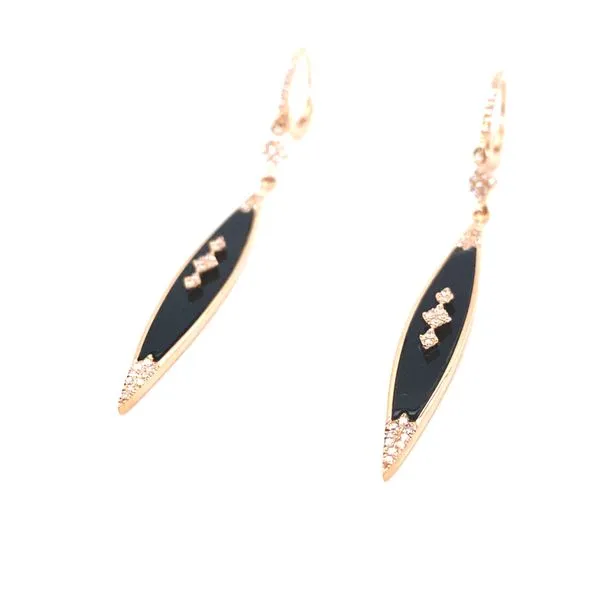 14K Rose Gold Onyx and Diamond Dangle Earrings Image 2 Jaymark Jewelers Cold Spring, NY
