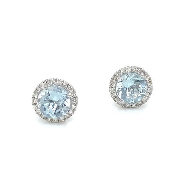 14K White Gold Aquamarine and Diamond Stud Earrings Jaymark Jewelers Cold Spring, NY