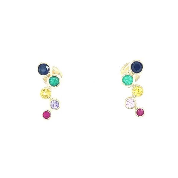 14K Yellow Multi-Colored Sapphire Petite Bezel Earrings Jaymark Jewelers Cold Spring, NY
