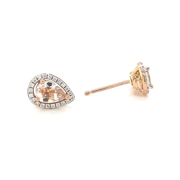14K Rose Gold Morganite and Diamond Halo Stud Earrings Image 3 Jaymark Jewelers Cold Spring, NY