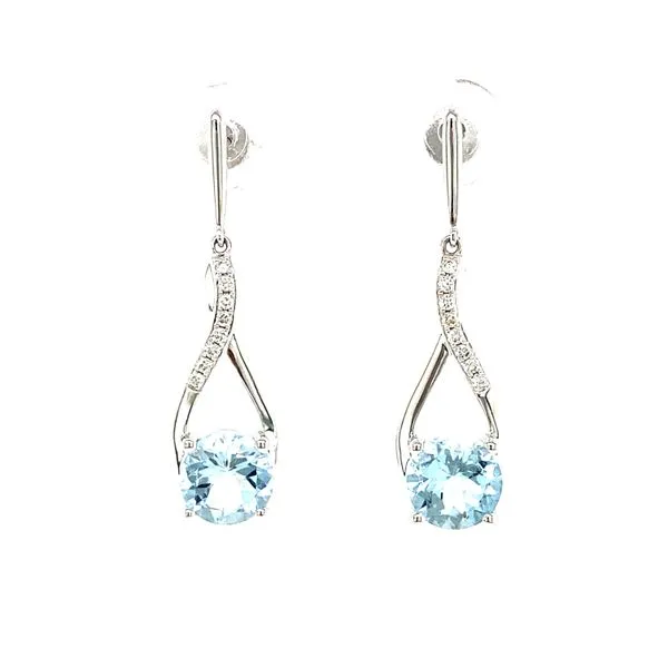 14K White Gold Aquamarine and Diamond Dangle Earrings Image 2 Jaymark Jewelers Cold Spring, NY