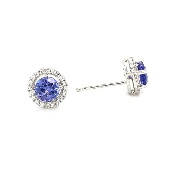 14K White Gold Tanzanite and Diamond Halo Stud Earrings Image 2 Jaymark Jewelers Cold Spring, NY