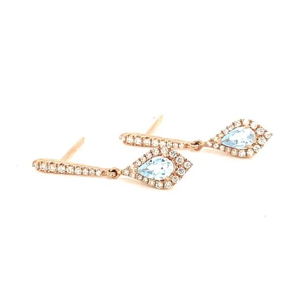 14K Rose Gold Aquamarine and Diamond Dangle Earrings Image 2 Jaymark Jewelers Cold Spring, NY
