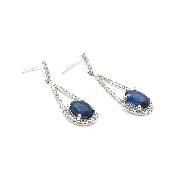 14K White Gold Sapphire and Diamond Dangle Earrings Image 2 Jaymark Jewelers Cold Spring, NY