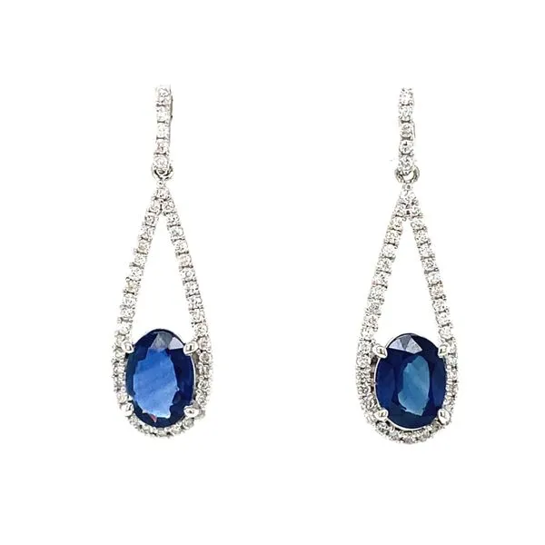 14K White Gold Sapphire and Diamond Dangle Earrings Jaymark Jewelers Cold Spring, NY