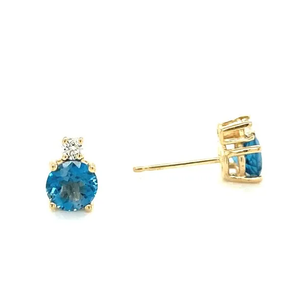 14K Yellow Gold London Blue Topaz Stud Earrings with Diamond Accent Image 3 Jaymark Jewelers Cold Spring, NY