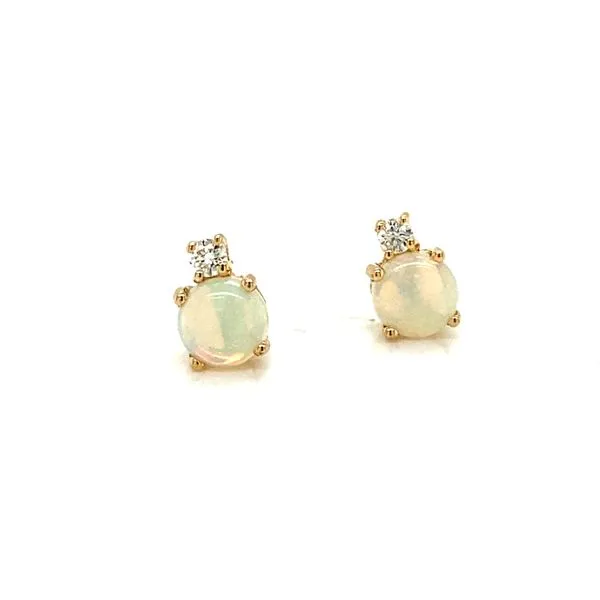 14K Yellow Gold Opal Stud Earrings with Diamond Accent Jaymark Jewelers Cold Spring, NY