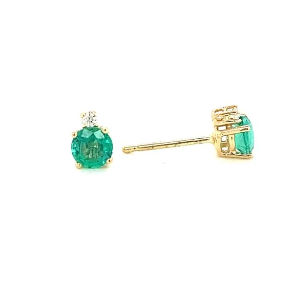 14K Yellow Gold Emerald Stud Earrings with Diamond Accent Image 2 Jaymark Jewelers Cold Spring, NY