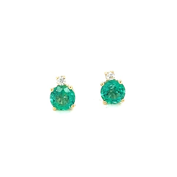 14K Yellow Gold Emerald Stud Earrings with Diamond Accent Jaymark Jewelers Cold Spring, NY