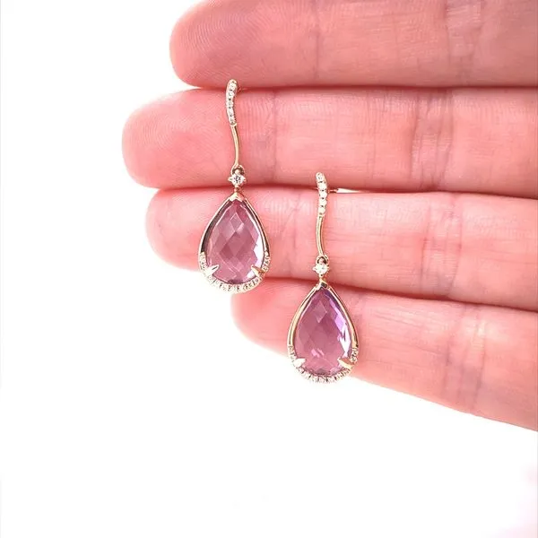 14K Rose Gold Amethyst and Diamond Dangle Earrings Image 2 Jaymark Jewelers Cold Spring, NY