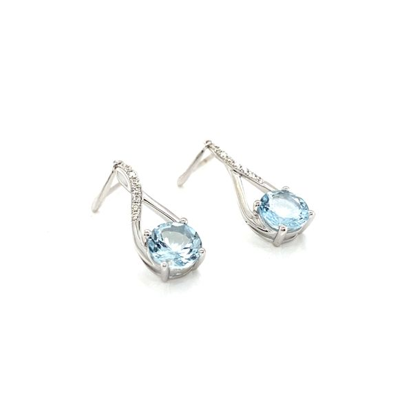 14K White Gold Aquamarine and Diamond Dangle Earrings Jaymark Jewelers Cold Spring, NY
