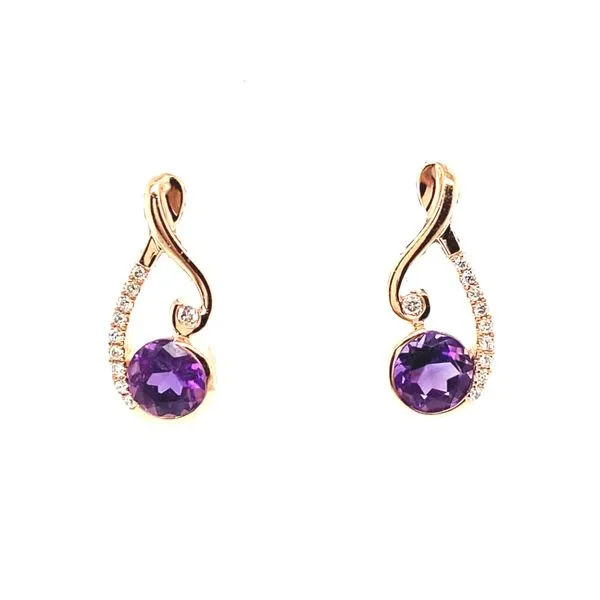 14K Rose Gold Amethyst and Diamond Dangle Earrings Jaymark Jewelers Cold Spring, NY