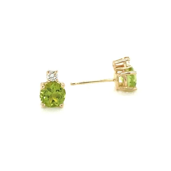 14K Yellow Gold Peridot Stud Earrings with Diamond Accent Image 2 Jaymark Jewelers Cold Spring, NY
