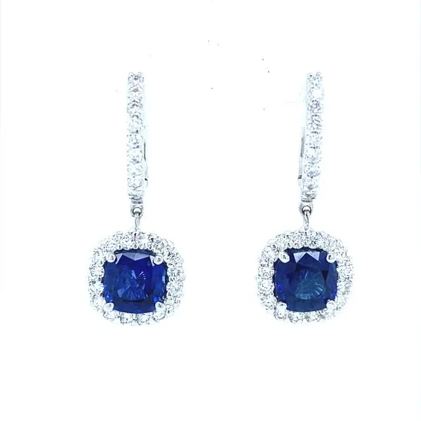 18K White Gold Sapphire and Diamond Dangle Earrings Jaymark Jewelers Cold Spring, NY