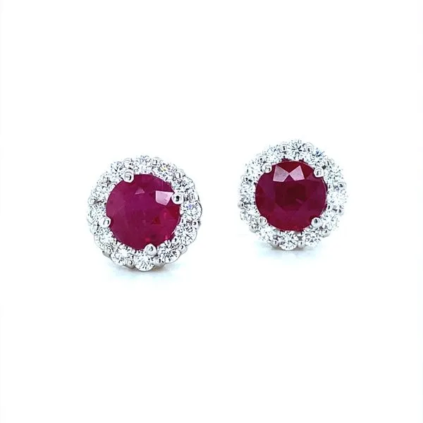 18K White Gold Ruby and Diamond Stud Earrings Jaymark Jewelers Cold Spring, NY