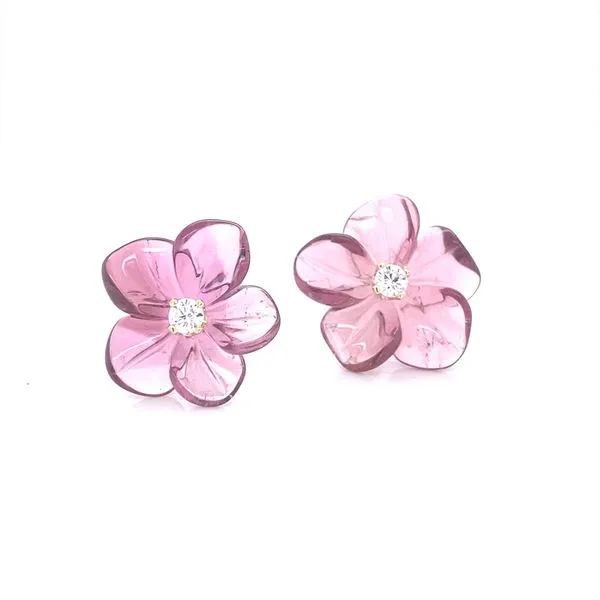 18K Yellow Gold Pink Tourmaline and Diamond Earrings Jaymark Jewelers Cold Spring, NY