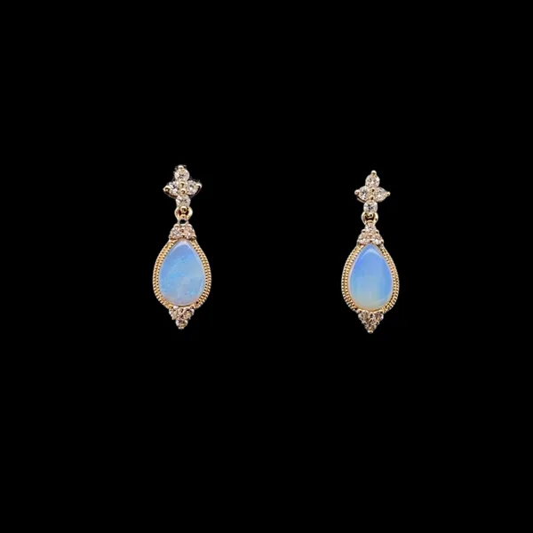 14K Yellow Gold Opal and Diamond Dangle Earrings Jaymark Jewelers Cold Spring, NY