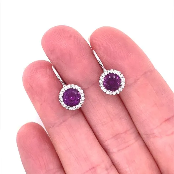 18K White Gold Purple Rhodolite Garnet and Diamond Earrings Image 2 Jaymark Jewelers Cold Spring, NY